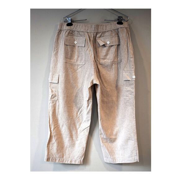 Talbots Linen Crop Pants Sz 14 Women's Tan Cream Stripes Pockets Cargo Capri - Picture 7 of 7